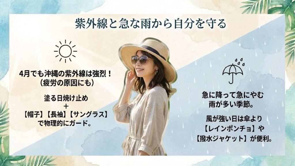 4月の沖縄旅行での服装は?気温や海開きの状況を徹底解説 1 沖縄の強い紫外線と急な雨から自分を守る対策