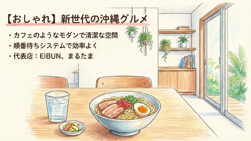 カフェのようなモダンな空間で味わう新世代のおしゃれな沖縄グルメ