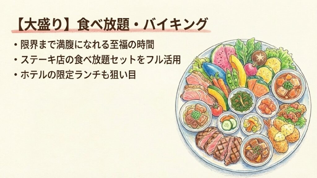 ステーキ店のセットやホテルランチで限界まで満腹になれる食べ放題