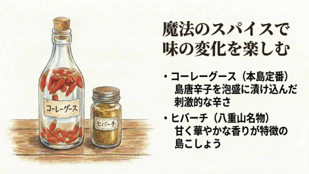 沖縄そばを引き立てる魔法のスパイス、コーレーグースとヒバーチ