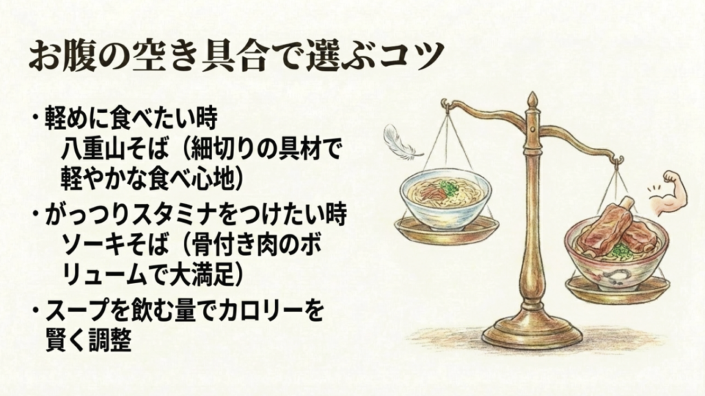 軽めに食べたい時やがっつり食べたい時など、お腹の空き具合に合わせた選び方のコツ