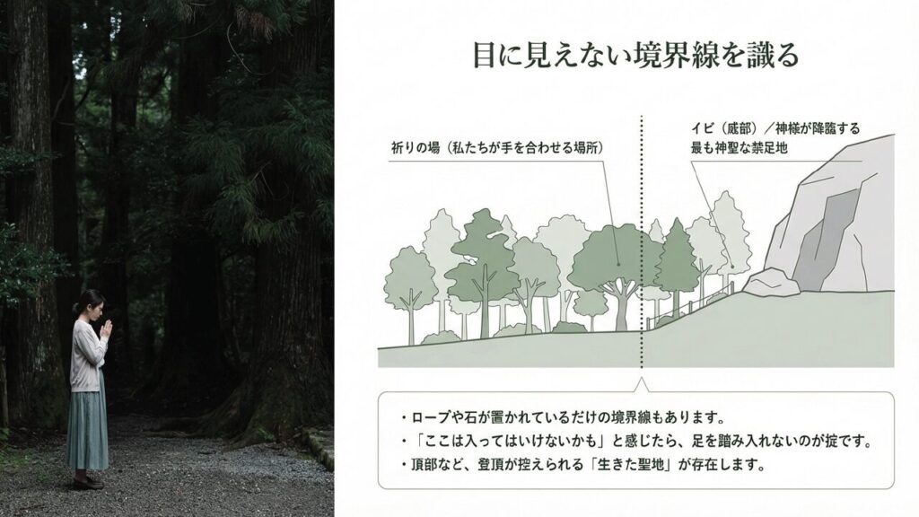 聖地の目に見えない境界線 御嶽の目に見えない境界線と神聖な禁足地での掟