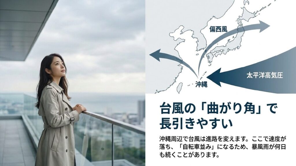 太平洋高気圧と偏西風による台風の曲がり角