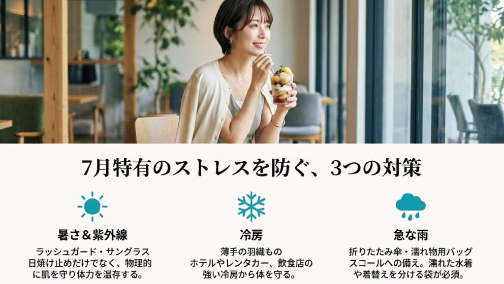 暑さ・冷房・急な雨から体を守る3つの対策と持ち物