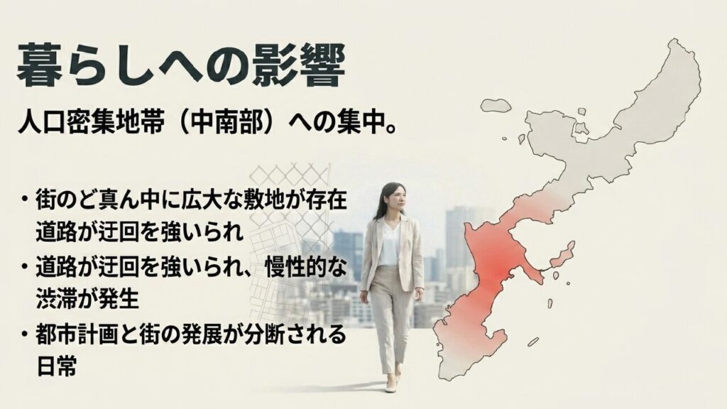 暮らしへの影響：人口密集地帯（中南部）への基地集中と分断