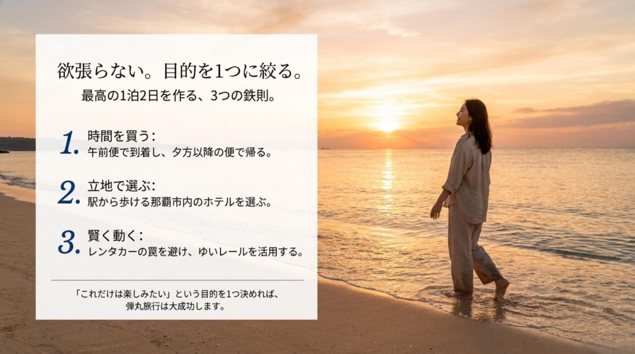 沖縄弾丸旅行を成功させる3つの鉄則 午前便で時間を買い、那覇市内の駅近ホテルとゆいレールを活用する沖縄弾丸旅行の3つの鉄則