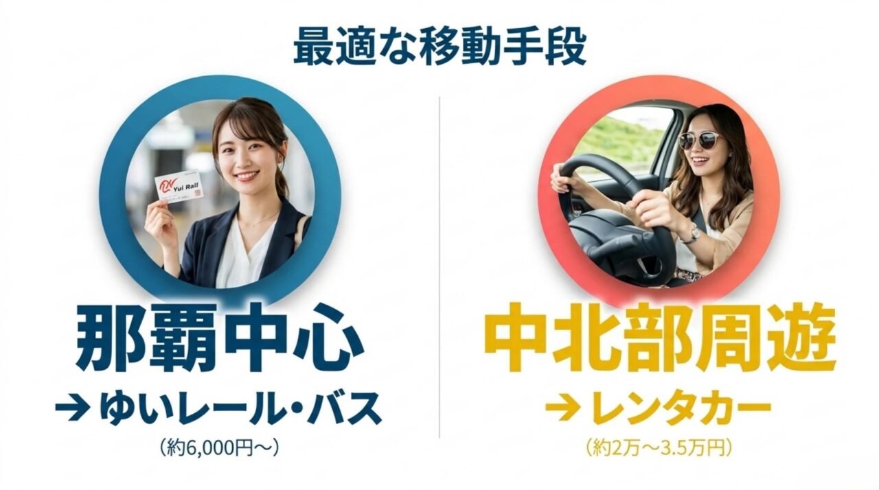 那覇中心はゆいレールとバス、中北部周遊はレンタカーが向く沖縄旅行の移動手段比較