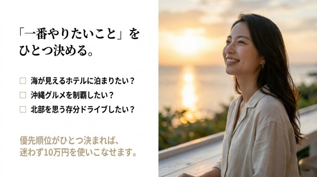 海の見えるホテル・沖縄グルメ・北部ドライブから優先順位を選ぶスライド