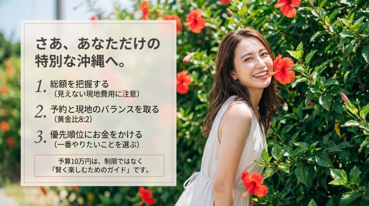 総額把握・予約と現地費用の配分・優先順位で予算10万円を活かすまとめ