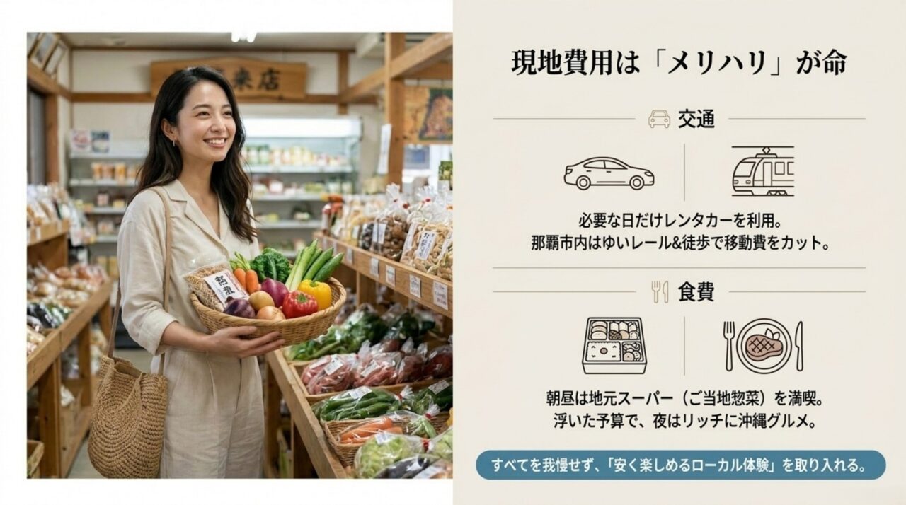 レンタカー利用日を絞り地元スーパーを活用して現地費用を抑える方法