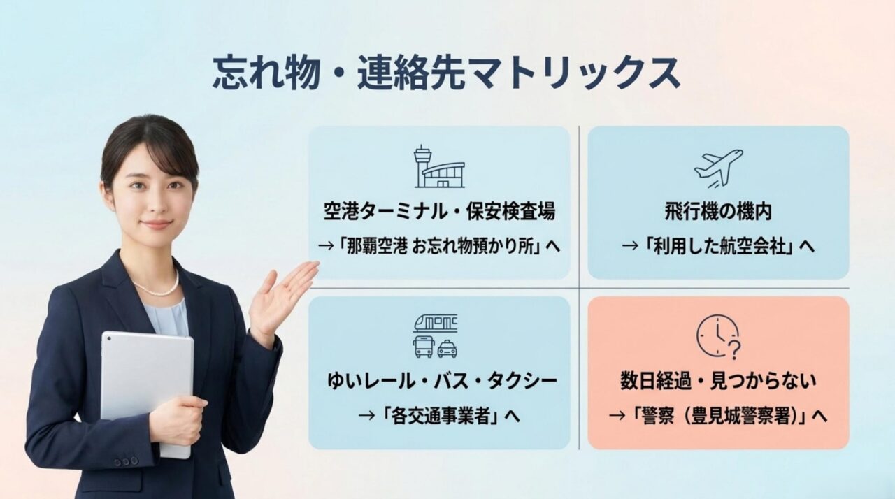 那覇空港の忘れ物を場所別に確認する問い合わせ先一覧