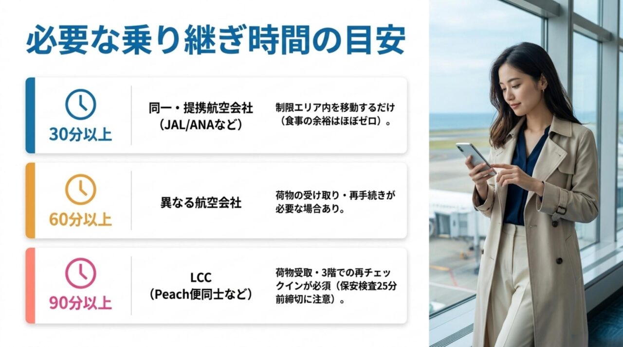那覇空港の乗り継ぎ時間を30分60分90分で整理した目安図