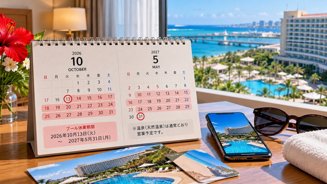 2026年10月13日から2027年5月31日までのプール休業期間を確認するカレンダー