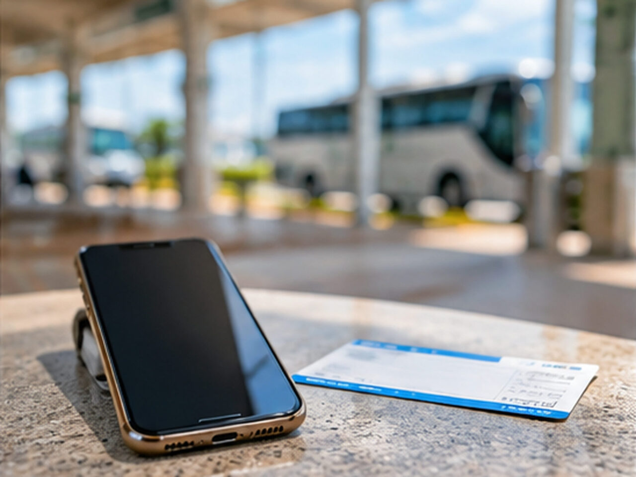 バスの運行時刻と運賃をスマートフォンで確認するイメージ